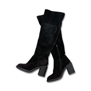 GUSTO Italy Black Suede Block Hill Double Zip Over The Knee Boot Size 38